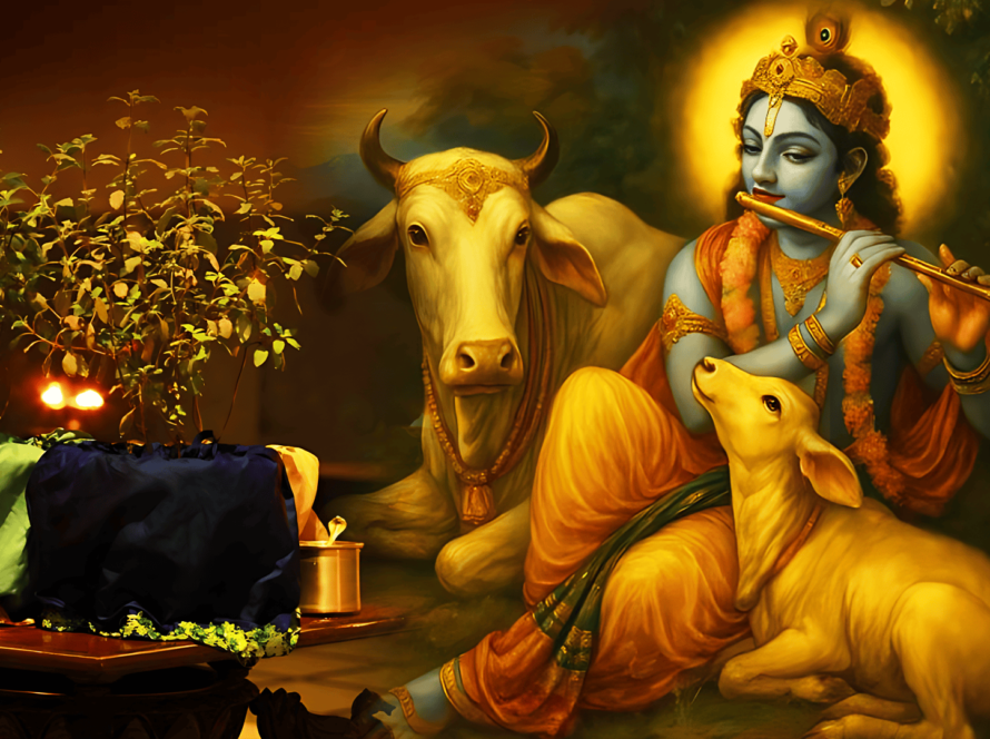 Offer Tulsi Leaves to Shri Krishna